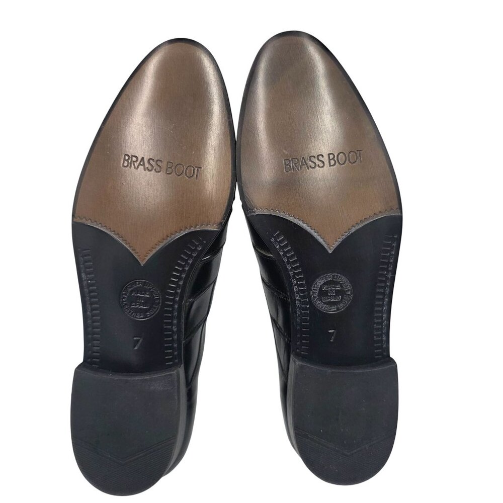 Vintage NEW Brassboot Spain Mens 7 Black Leather Loafer Dress Shoes Sandals NOS - Picture 3 of 11